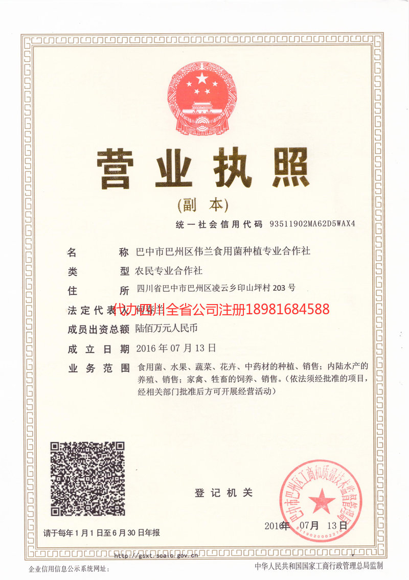 合川合川伟兰食用菌种植专业合作社